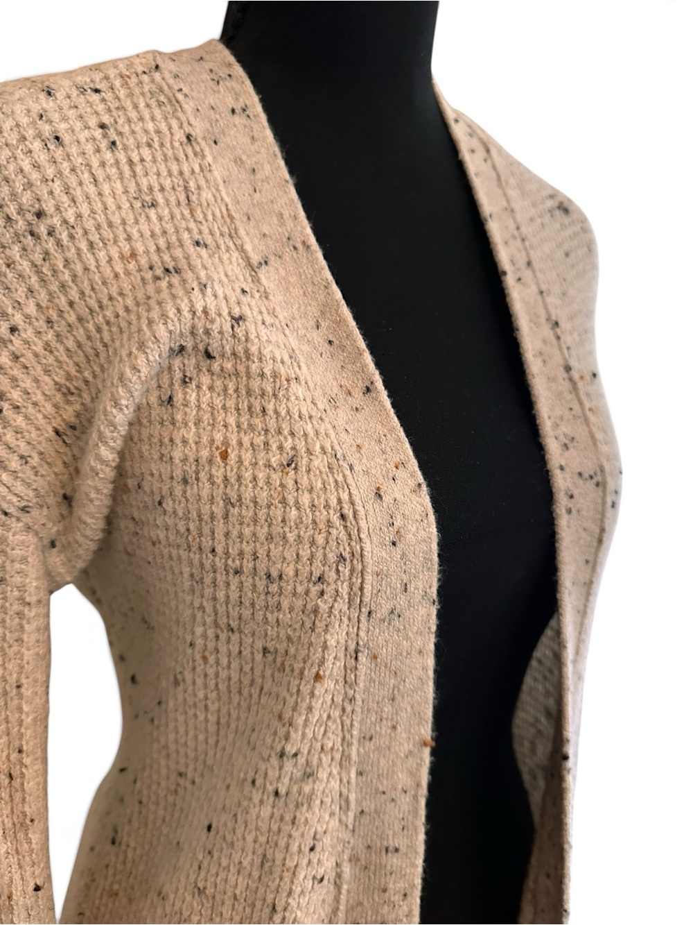 Sincerely Jules Long Open-Front Knit Cardigan in Beige Speckle